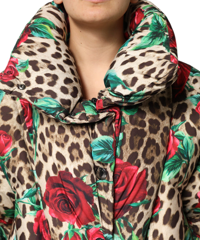 Dolce & Gabbana Multicolor Leopard Rose Puffer Quilted Jacket