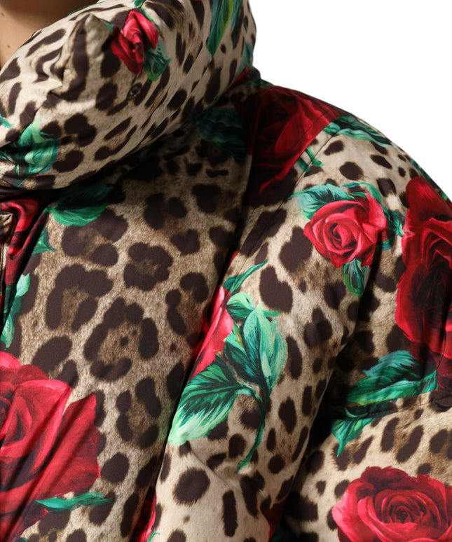 Dolce & Gabbana Multicolor Leopard Rose Puffer Quilted Jacket