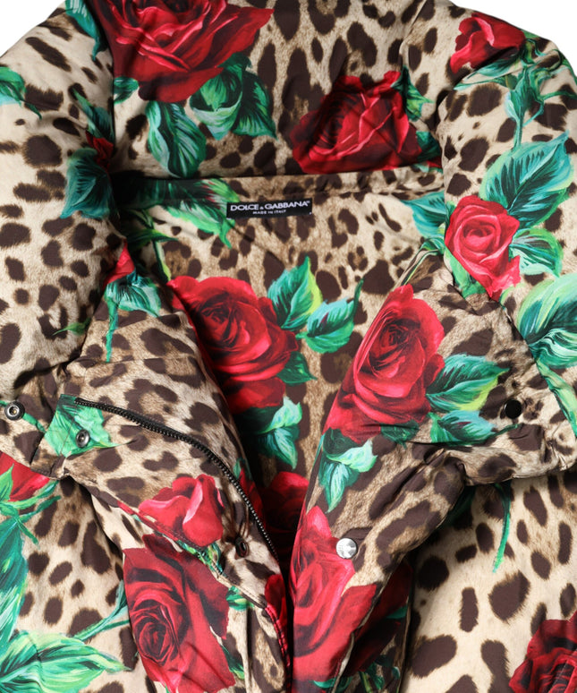 Dolce & Gabbana Multicolor Leopard Rose Puffer Quilted Jacket