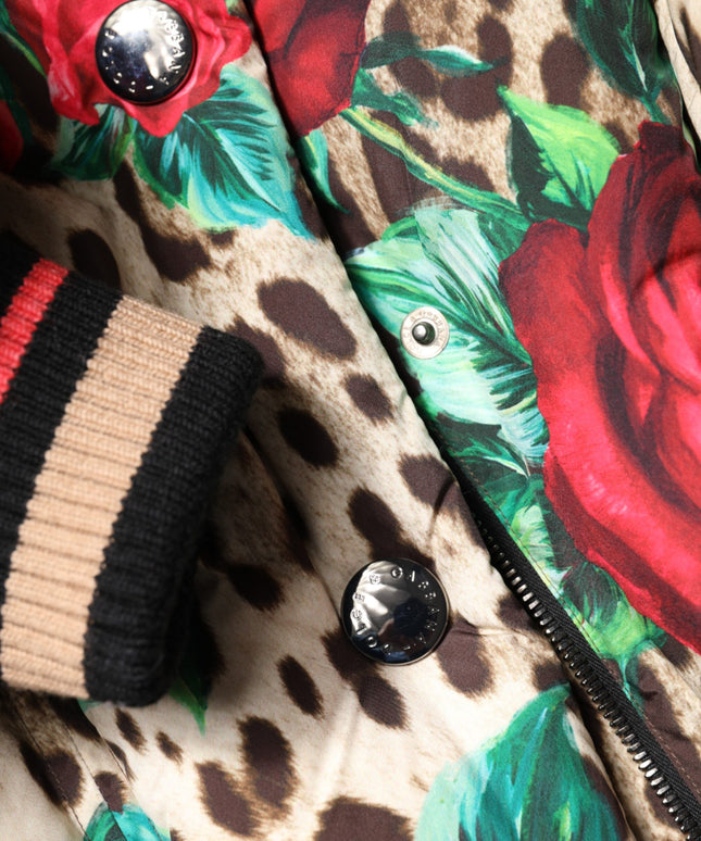Dolce & Gabbana Multicolor Leopard Rose Puffer Quilted Jacket