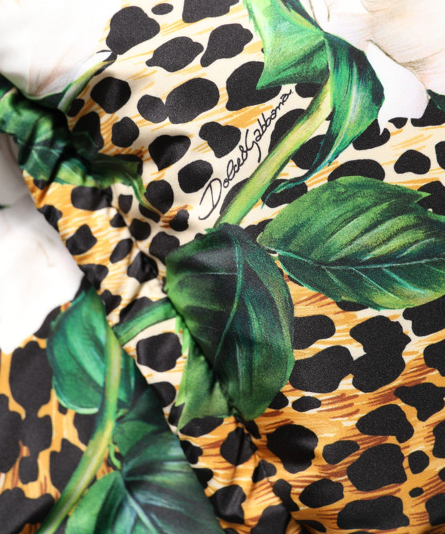 Dolce & Gabbana Multicolor Leopard Rose Puffer Quilted Jacket