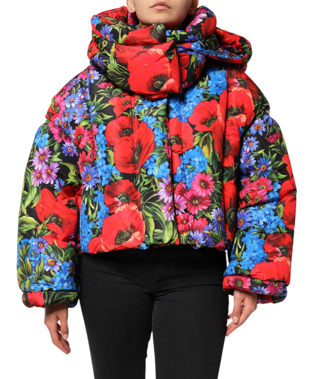 Dolce & Gabbana Multicolor Floral Hooded Puffer Coat Jacket