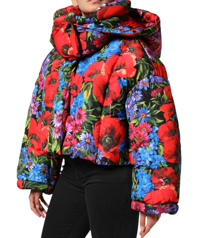 Dolce & Gabbana Multicolor Floral Hooded Puffer Coat Jacket