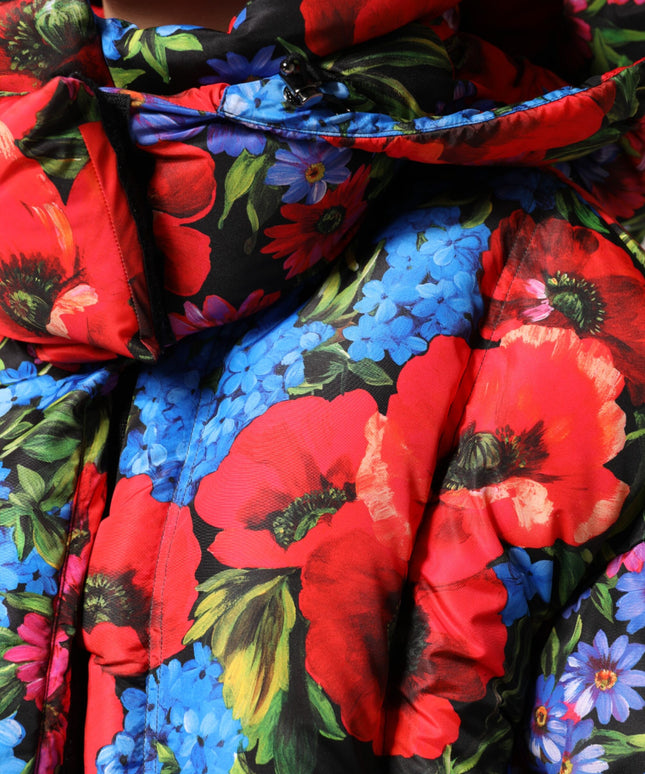 Dolce & Gabbana Multicolor Floral Hooded Puffer Coat Jacket