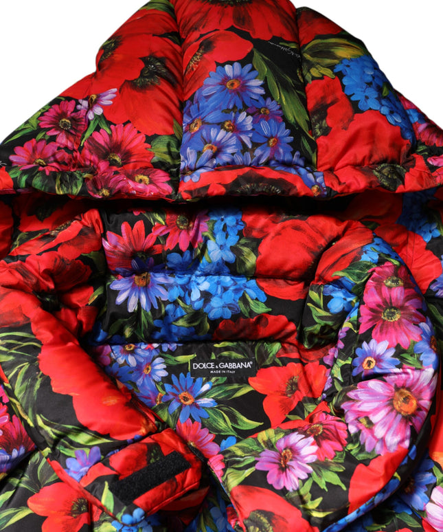 Dolce & Gabbana Multicolor Floral Hooded Puffer Coat Jacket