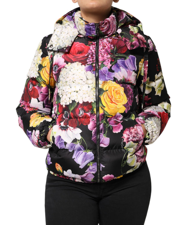 Dolce & Gabbana Multicolor Floral Hooded Puffer Quilted Jacket