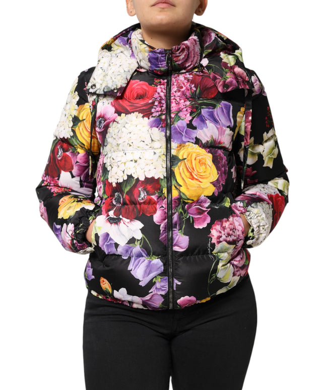 Dolce & Gabbana Multicolor Floral Hooded Puffer Quilted Jacket