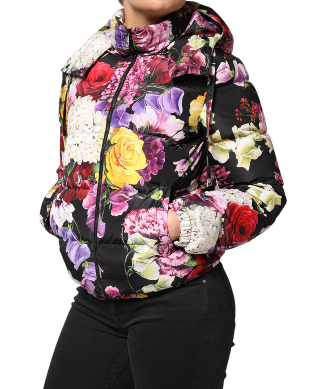 Dolce & Gabbana Multicolor Floral Hooded Puffer Quilted Jacket