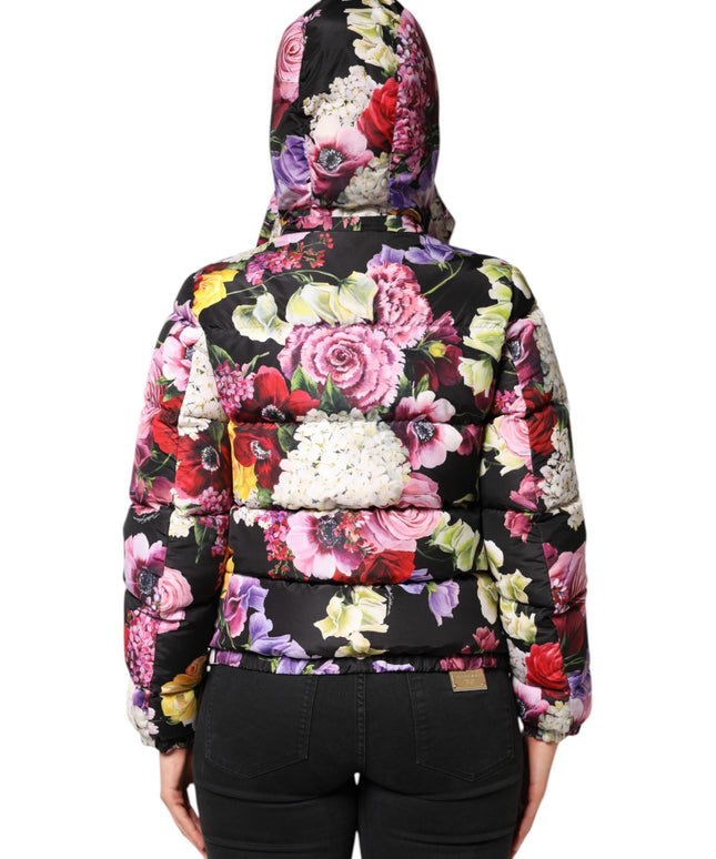 Dolce & Gabbana Multicolor Floral Hooded Puffer Quilted Jacket