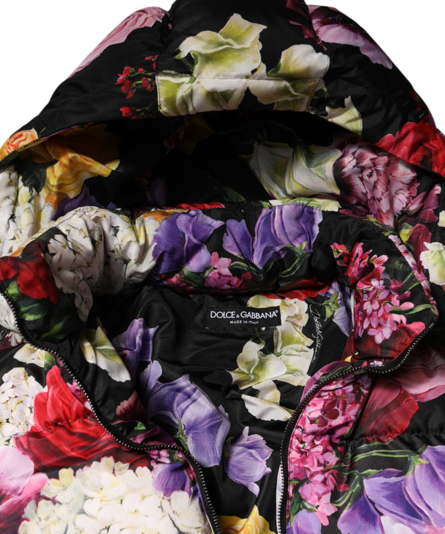 Dolce & Gabbana Multicolor Floral Hooded Puffer Quilted Jacket