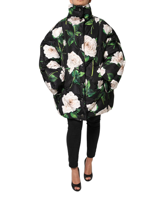 Dolce & Gabbana Black Floral Print Puffer Quilted Jacket