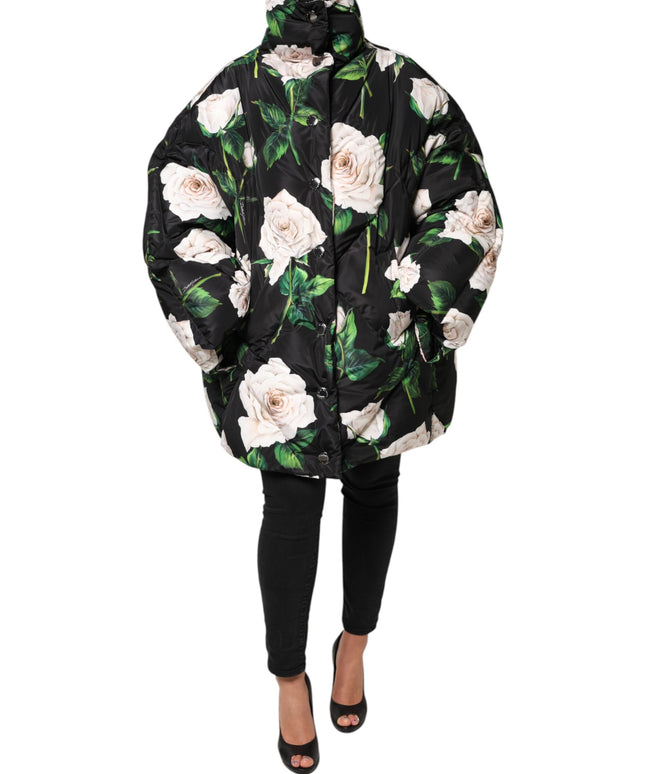 Dolce & Gabbana Black Floral Print Puffer Quilted Jacket