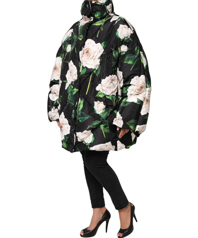 Dolce & Gabbana Black Floral Print Puffer Quilted Jacket