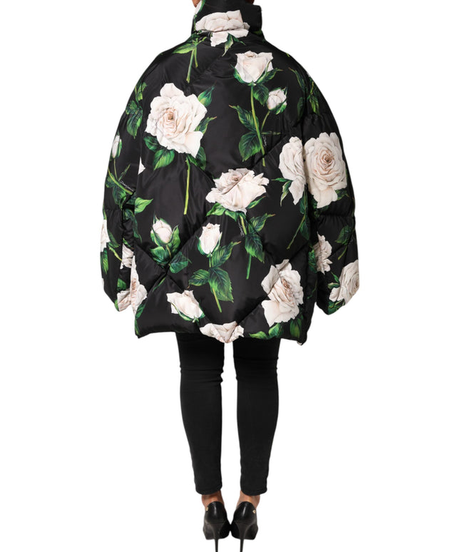 Dolce & Gabbana Black Floral Print Puffer Quilted Jacket