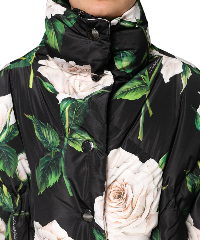 Dolce & Gabbana Black Floral Print Puffer Quilted Jacket