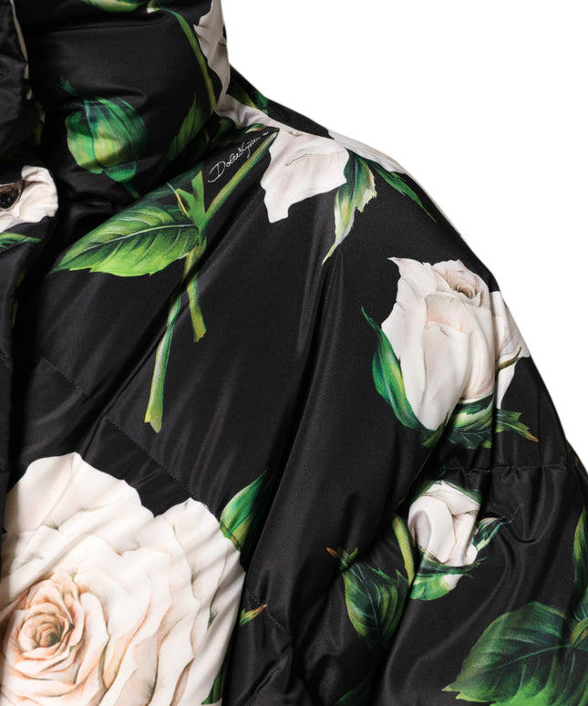Dolce & Gabbana Black Floral Print Puffer Quilted Jacket