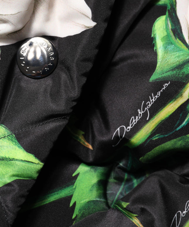 Dolce & Gabbana Black Floral Print Puffer Quilted Jacket
