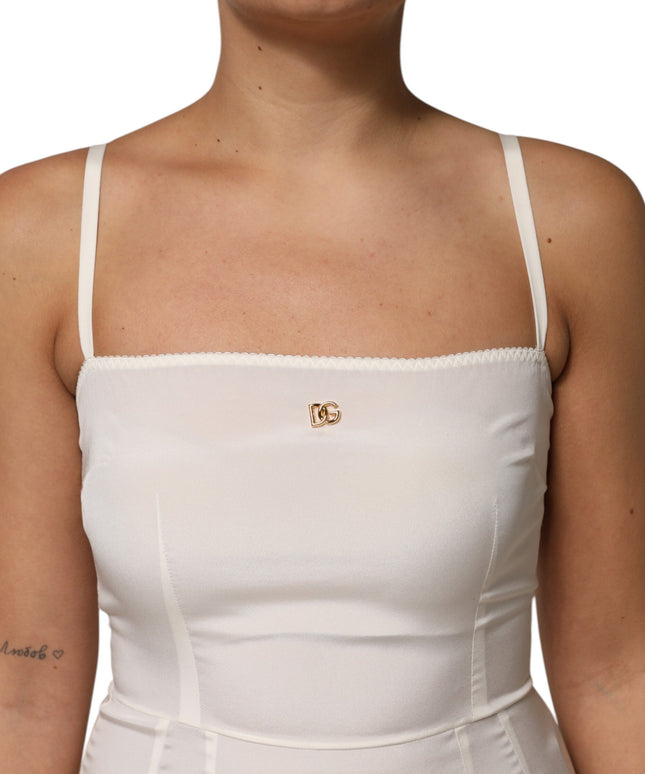 Dolce & Gabbana White Full Slip DG Logo Silk Dress Sleepwear