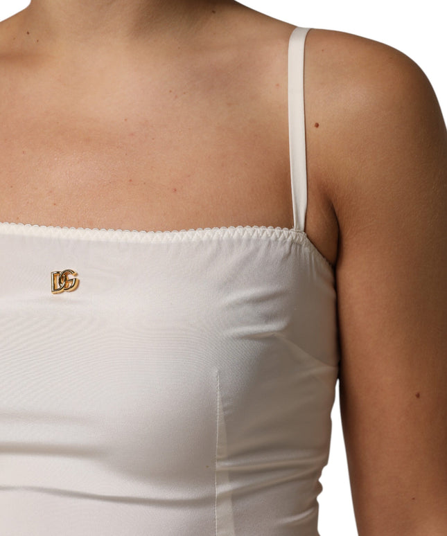 Dolce & Gabbana White Full Slip DG Logo Silk Dress Sleepwear