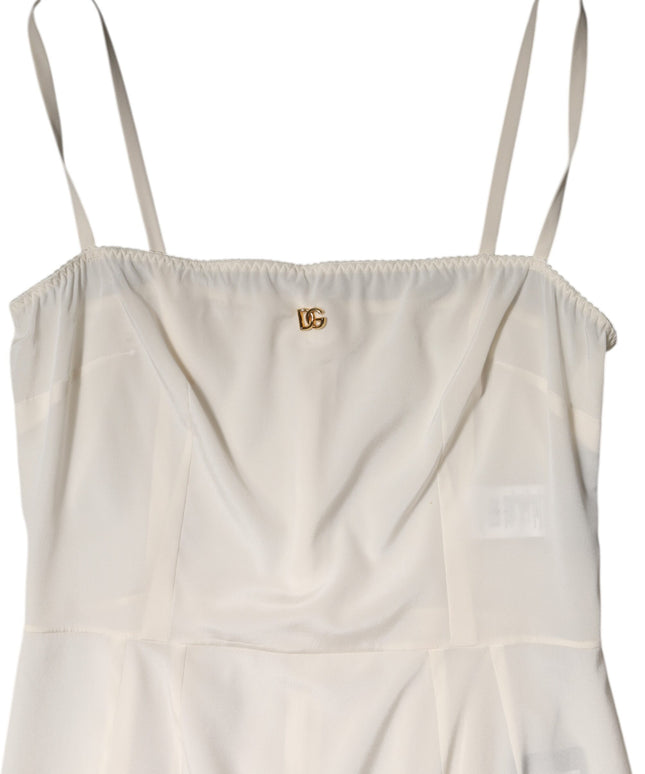 Dolce & Gabbana White Full Slip DG Logo Silk Dress Sleepwear