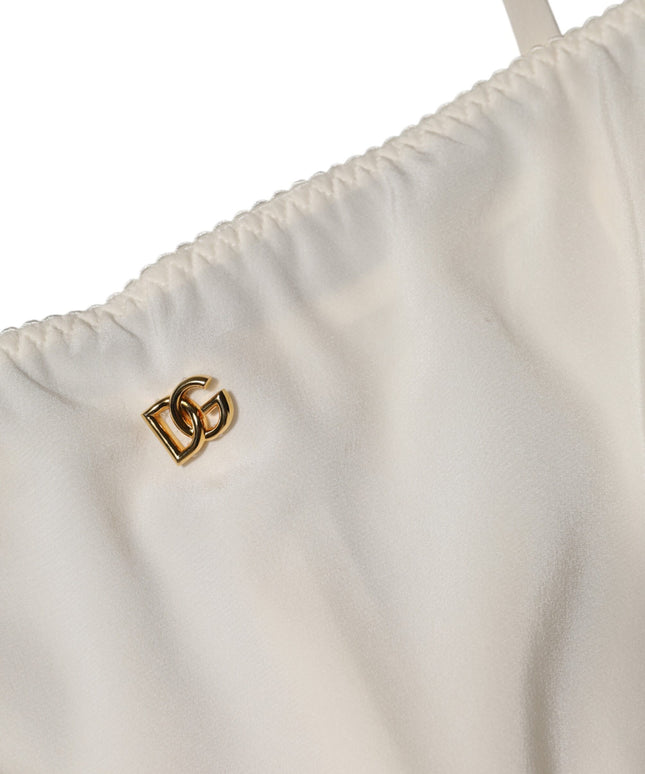 Dolce & Gabbana White Full Slip DG Logo Silk Dress Sleepwear