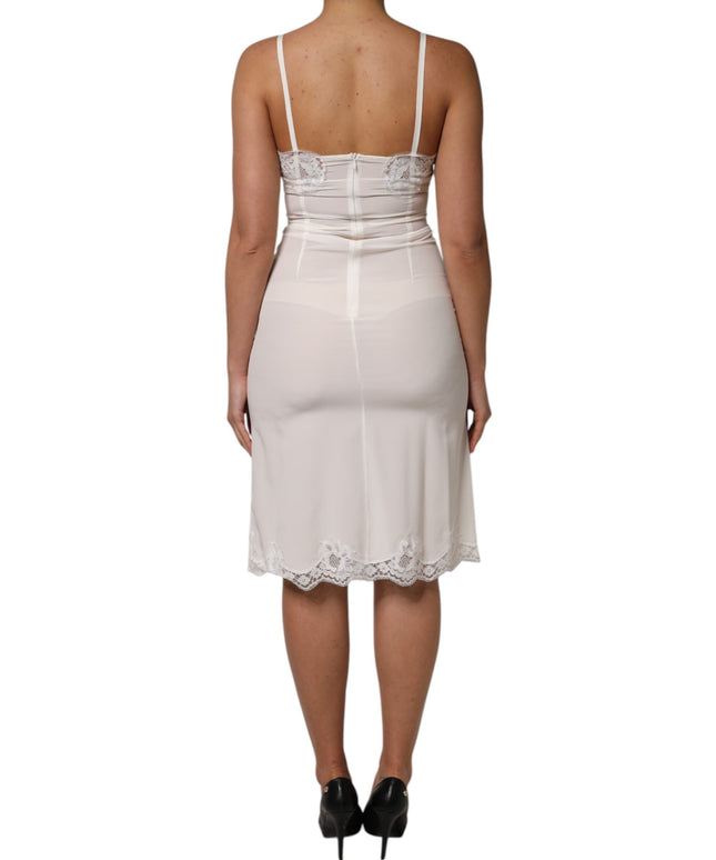 Dolce & Gabbana White Lace Gold DG Logo Silk Dress Sleepwear