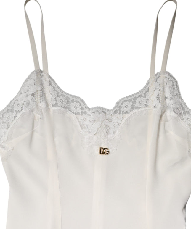 Dolce & Gabbana White Lace Gold DG Logo Silk Dress Sleepwear