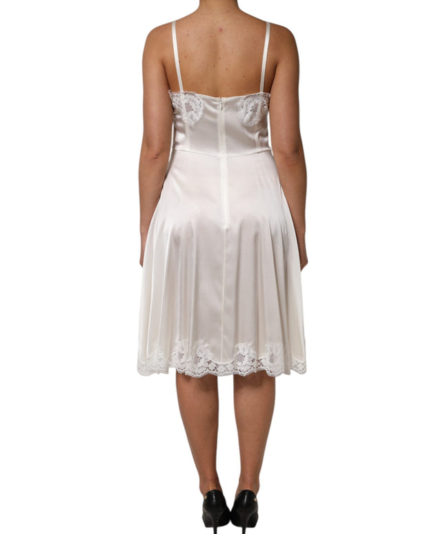 Dolce & Gabbana White Lace DG Logo Silk Dress Sleepwear