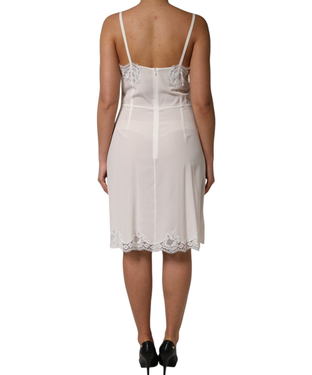 Dolce & Gabbana White Lace Gold DG Logo Silk Dress Sleepwear