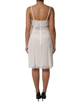 Dolce & Gabbana White Lace Gold DG Logo Silk Dress Sleepwear