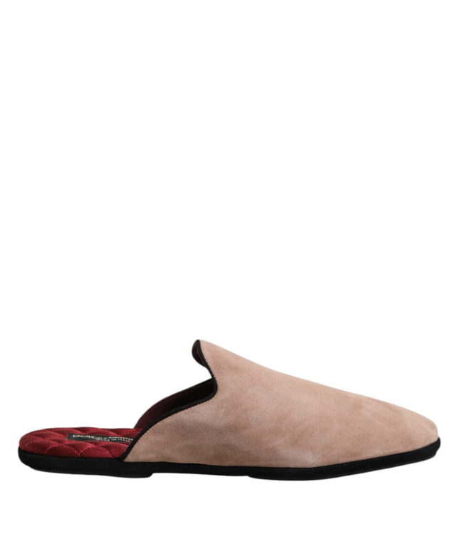 Dolce & Gabbana Beige Capra Suede Slides Flat Slipper Shoes