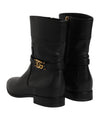 Dolce & Gabbana Black Leather Flats Logo Short Boots Shoes