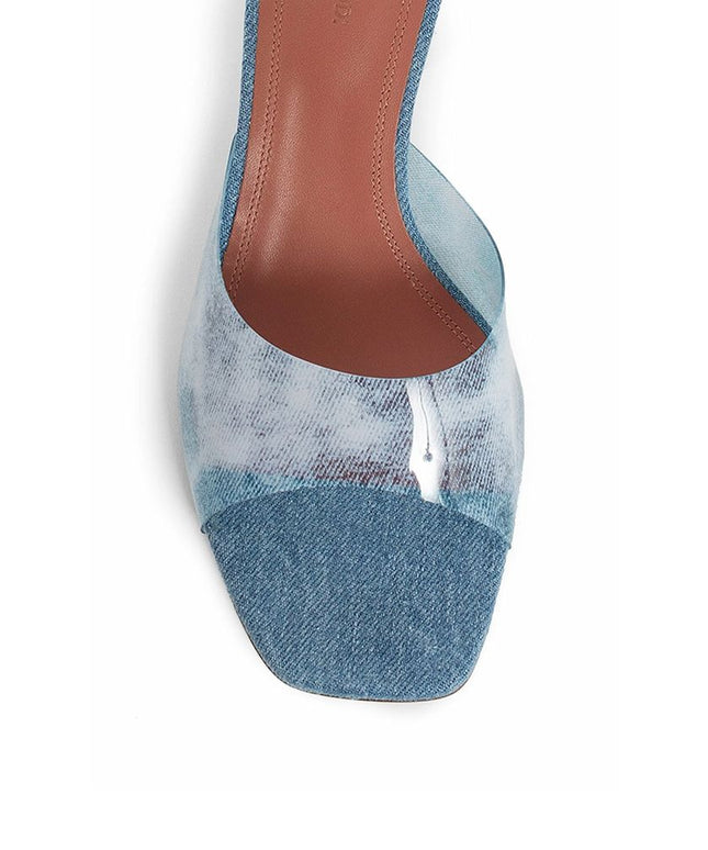 Amina Muaddi Lupita Glass Pvc Denim Mules
