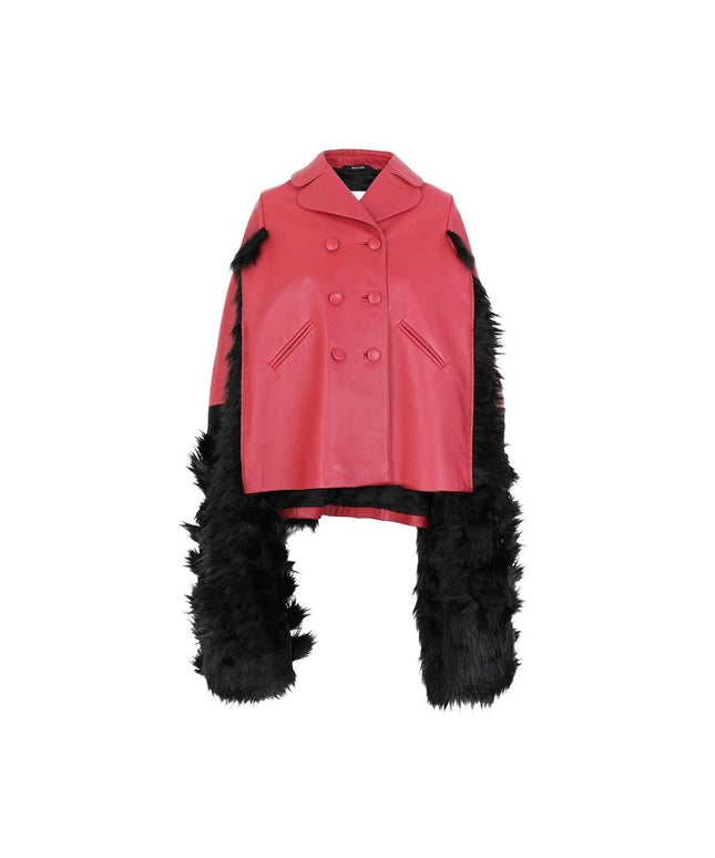 Maison Margiela Faux Fur Trimmed Leather Cape Jacket