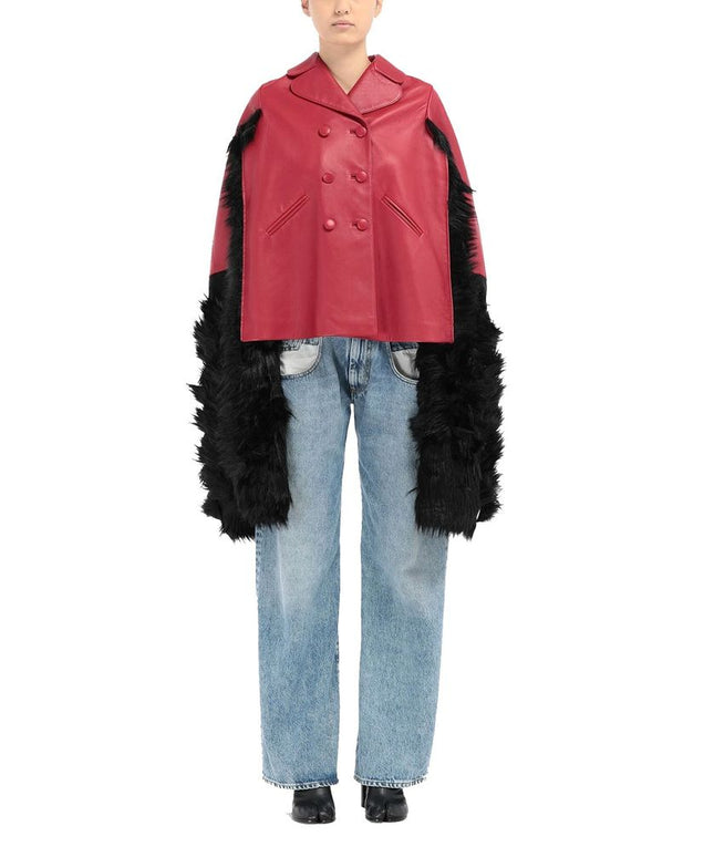 Maison Margiela Faux Fur Trimmed Leather Cape Jacket