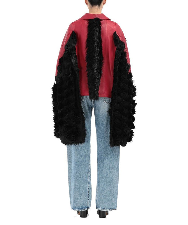 Maison Margiela Faux Fur Trimmed Leather Cape Jacket