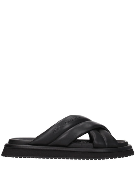 Dolce & Gabbana Black Leather Slippers Sandals