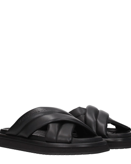 Dolce & Gabbana Black Leather Slippers Sandals