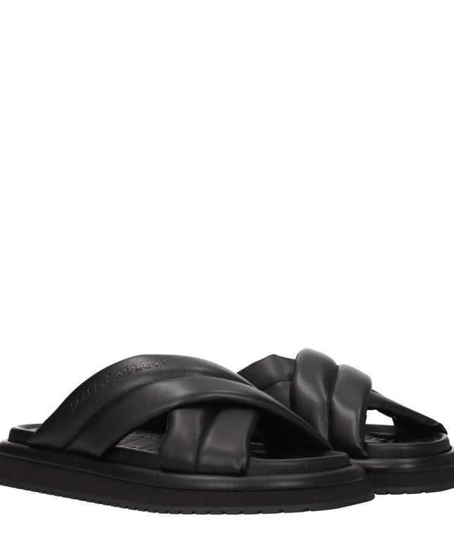 Dolce & Gabbana Black Leather Slippers Sandals