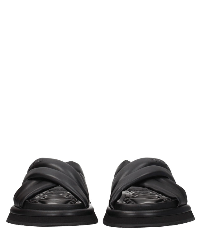 Dolce & Gabbana Black Leather Slippers Sandals