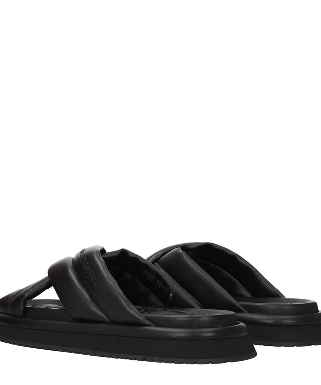 Dolce & Gabbana Black Leather Slippers Sandals