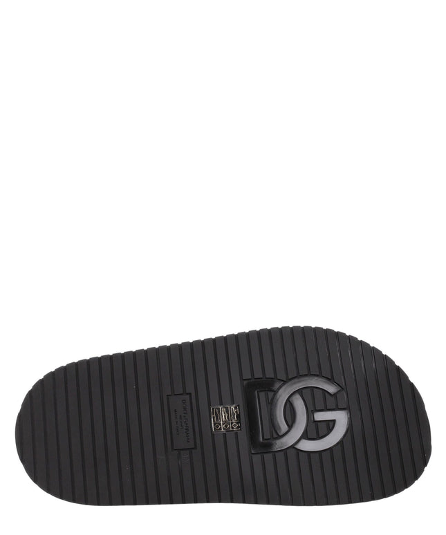 Dolce & Gabbana Black Leather Slippers Sandals