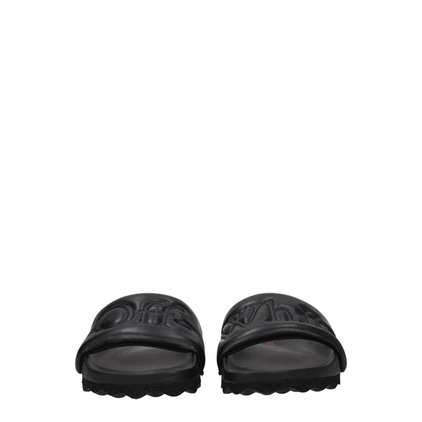 Off-White Black Leather Slippers Sandals