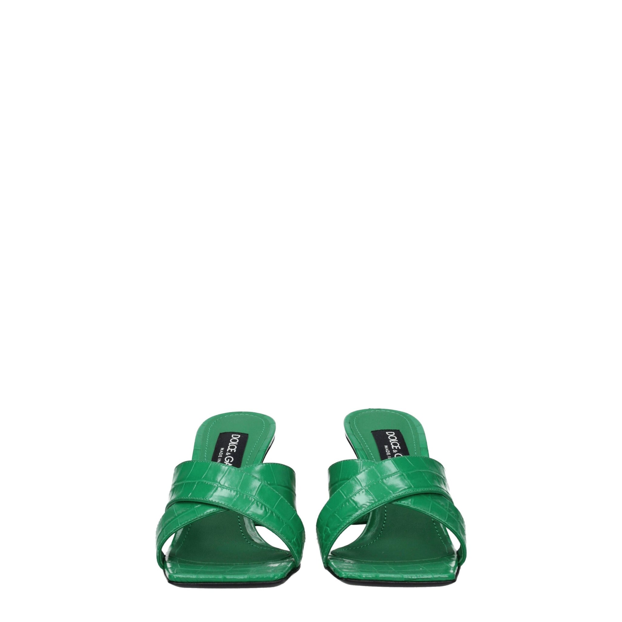 Dolce & Gabbana Green Leather Flat Sandals