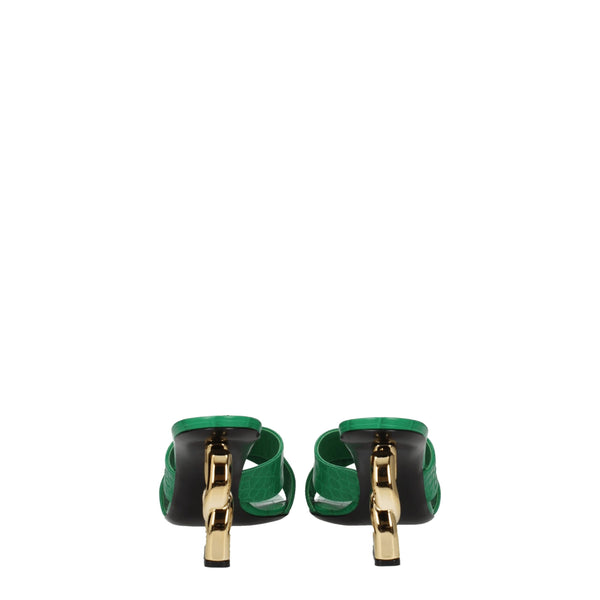 Dolce & Gabbana Green Leather Flat Sandals