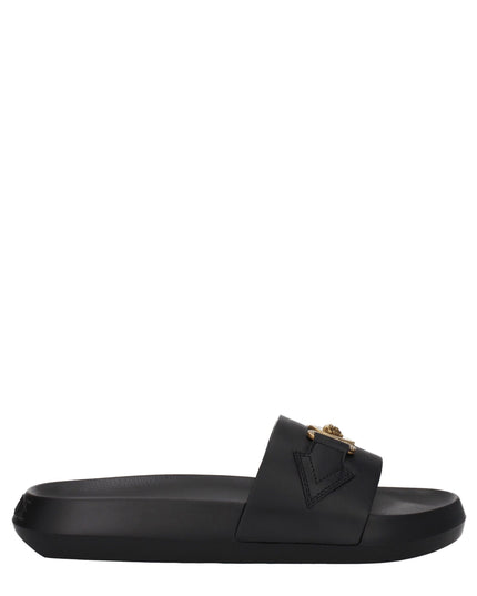 Versace Black Leather Slippers Sandals