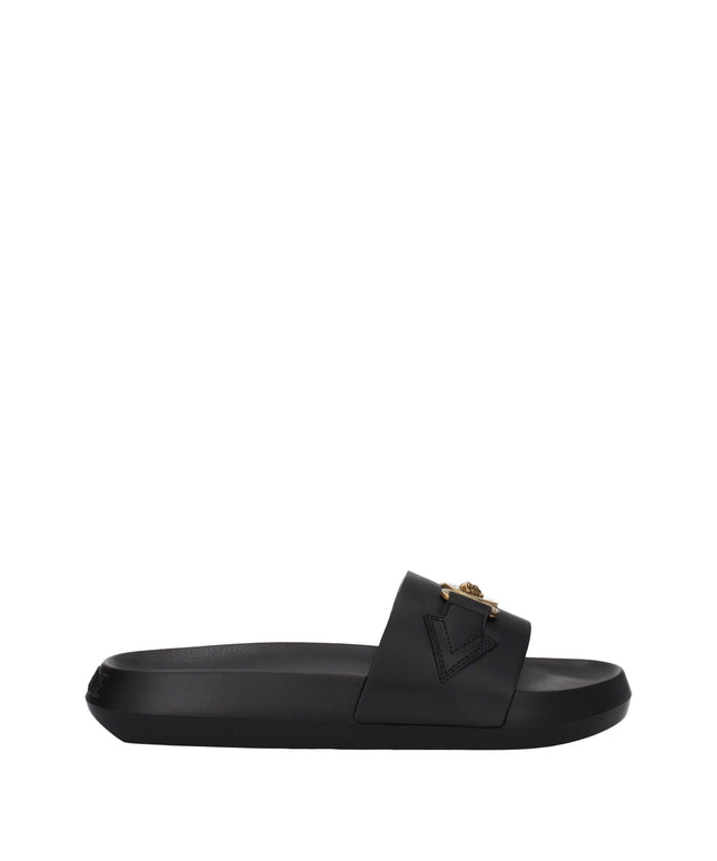 Versace Black Leather Slippers Sandals