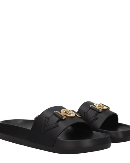 Versace Black Leather Slippers Sandals