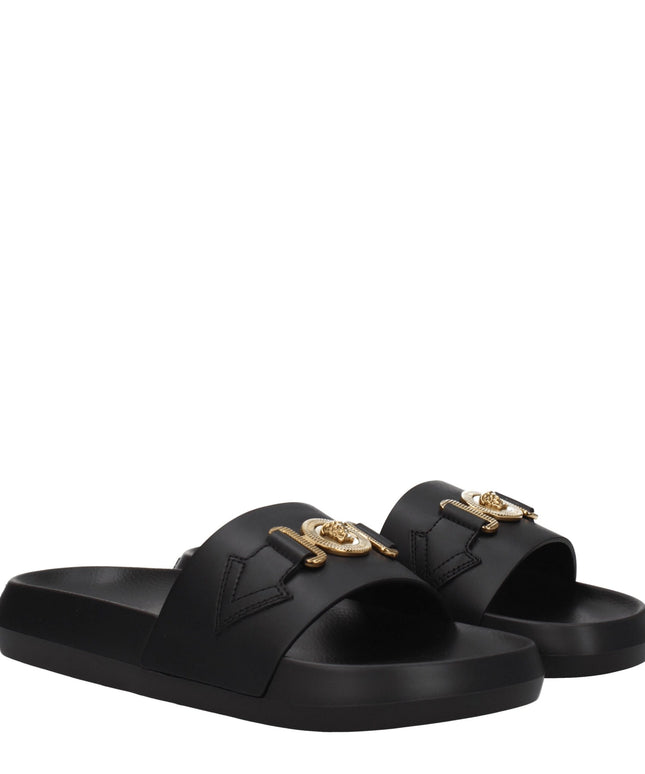 Versace Black Leather Slippers Sandals