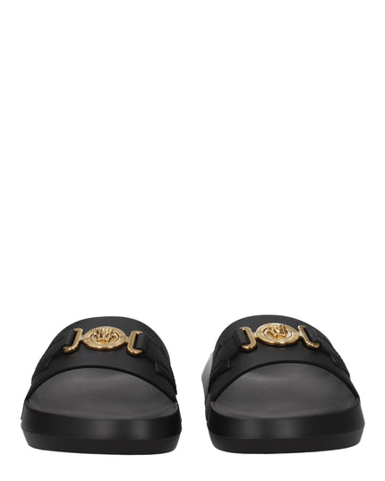 Versace Black Leather Slippers Sandals